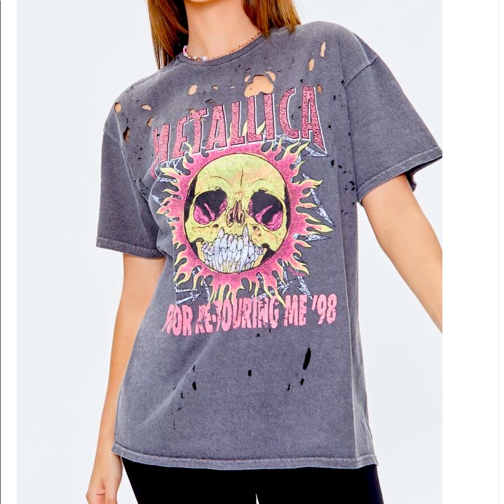 Metallica Gray Graphic Skull Distressed T-shirt M/L - Picture 1 of 1